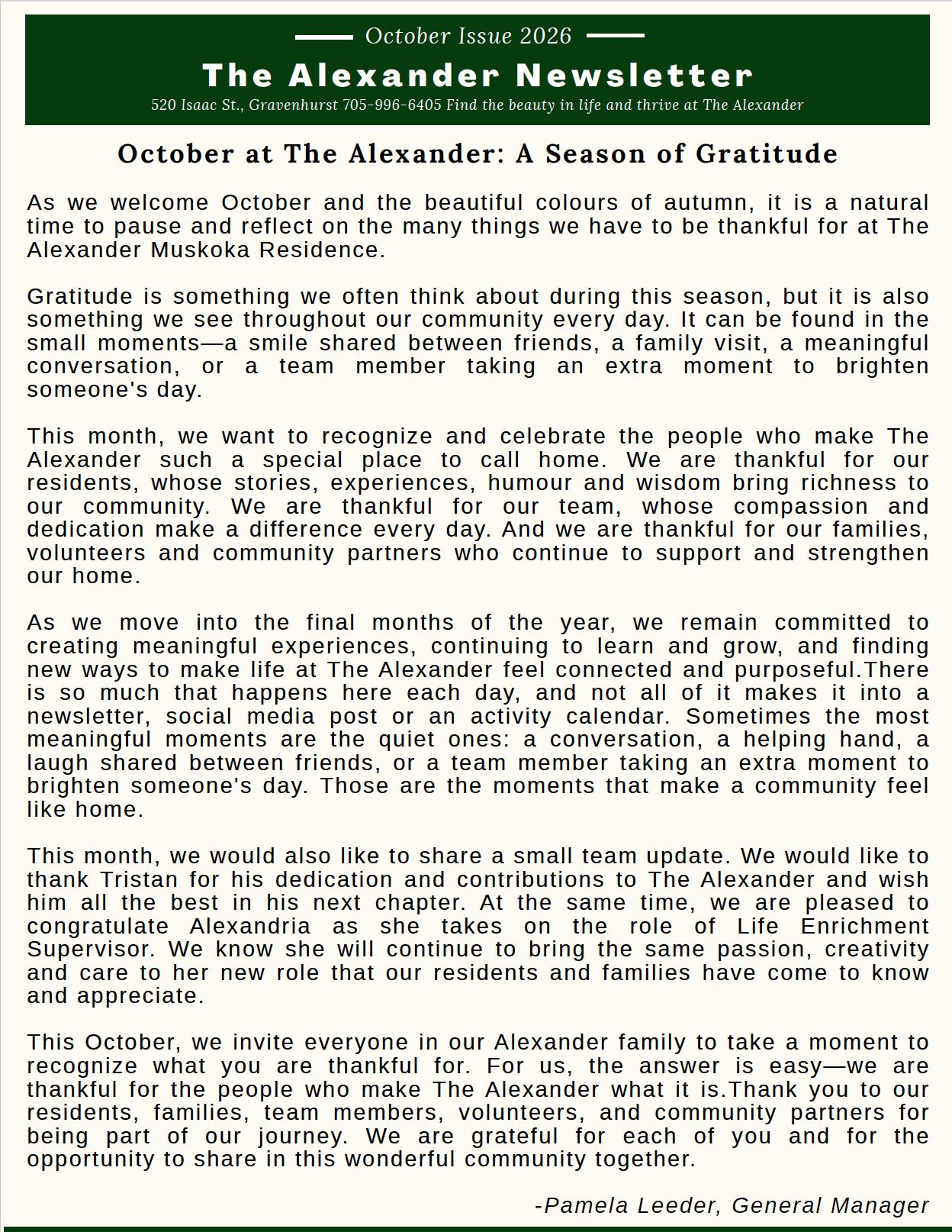 Echoes From The Alexander: October 2026